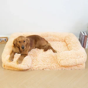 Lit pour Chien - Profond Sommeil avec Support Carré en Peluche Longue