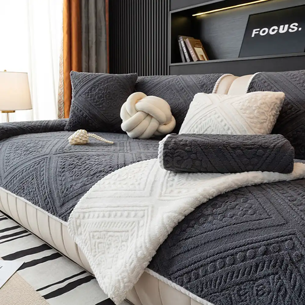 Housse de canapé en peluche sculptée style nordique toutes saisons antidérapante – Image 3