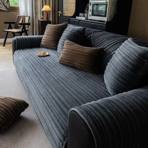 Housse de canapé en peluche douce antidérapante rayures asymétriques modernes