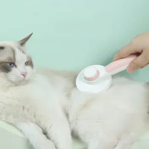 Peigne dépilatoire rond en plastique avec bouton pour chat